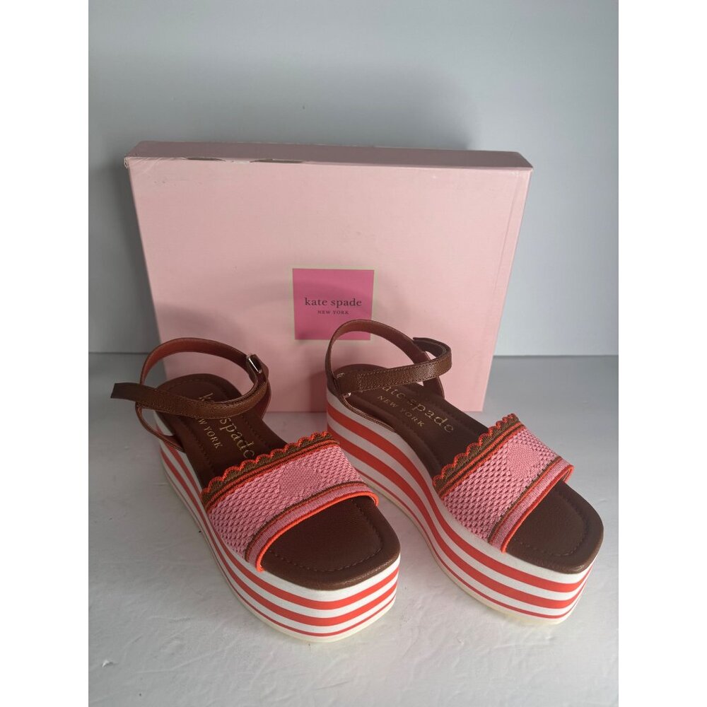 NIB Kate Spade Highrise Spade Wedges Sandals Platforms Leather Pink Size 6.5 - Picture 2 of 8